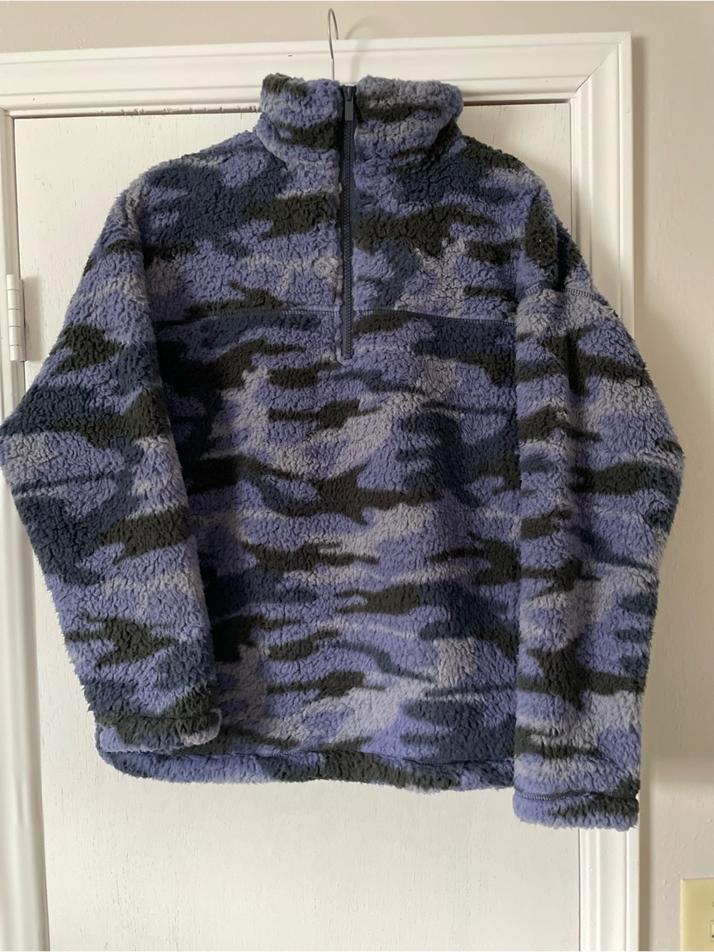 Zenana Outfitters Purple and Black Camo Sherpa Quarter-Zip
